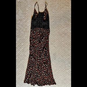 Double split maxi dress with deep stretchable back.